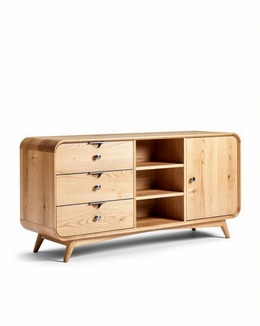 Meuble de rangement en bois massif pour séjour avec tiroirs et étagères - 120 x 40 x 75cm