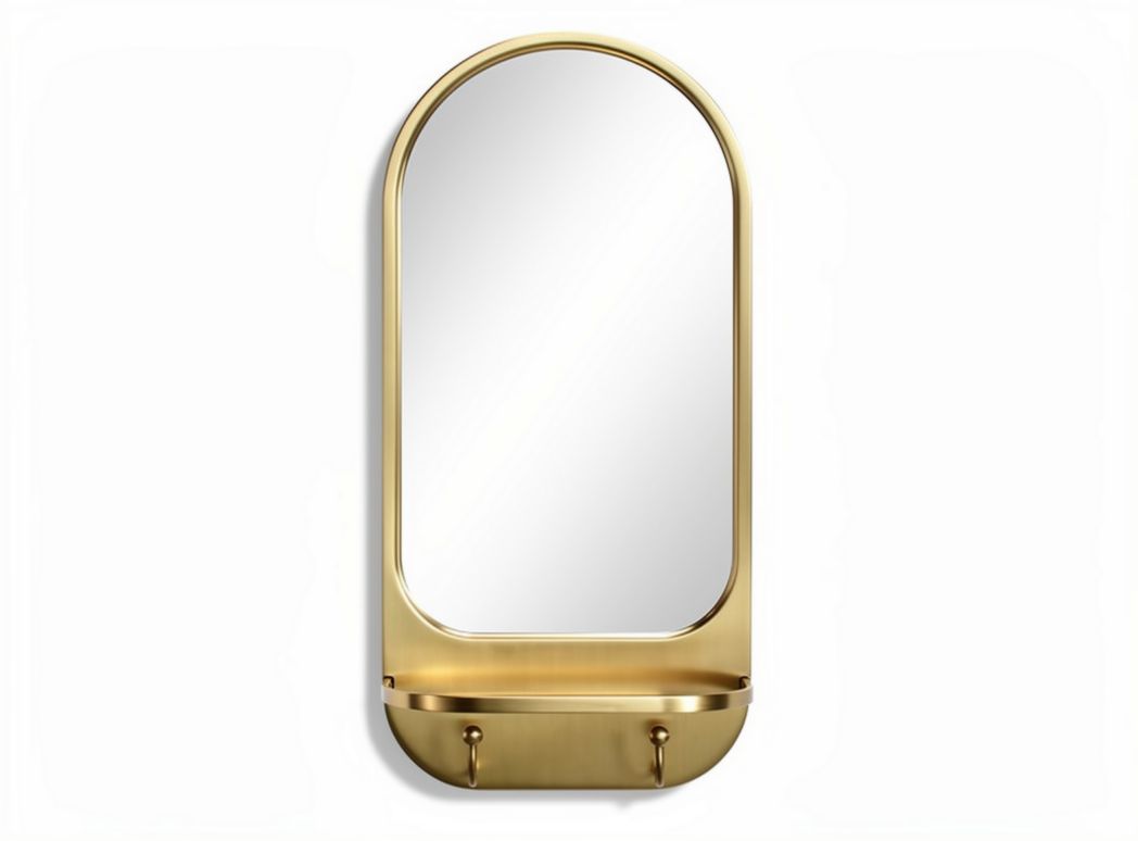 Miroir mural avec étagère pour entrée en métal doré - 60 x 30 x 5cm