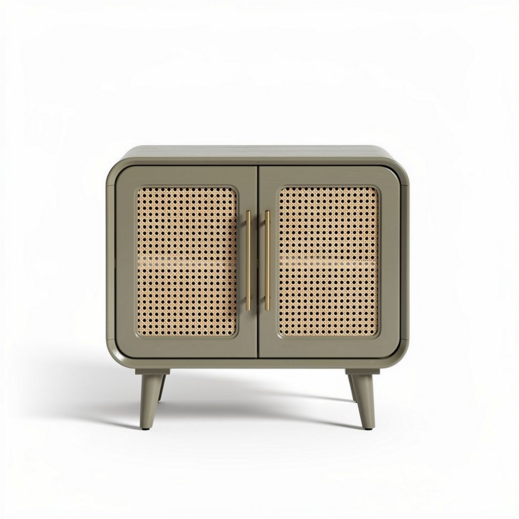 Meuble de rangement en rotin et métal pour salon - 60 x 40 x 45cm