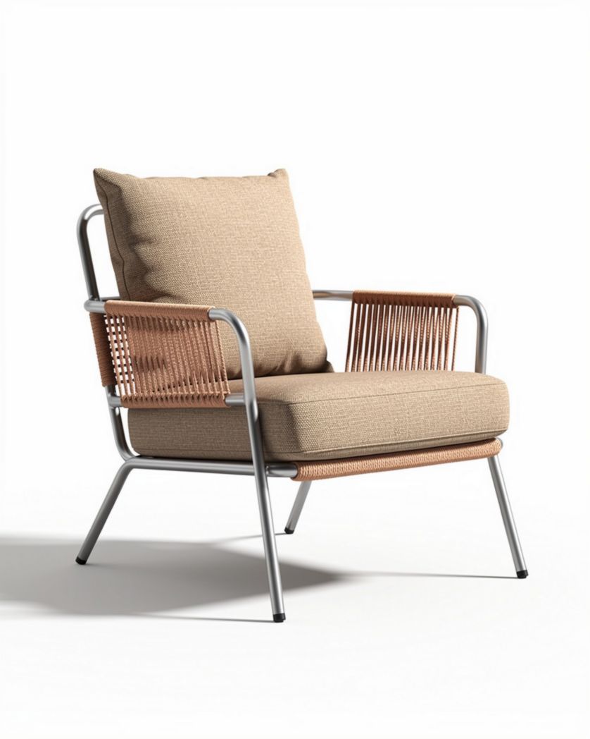 Fauteuil de jardin en métal et tissu - Utilisation extérieure - 75 x 70 x 80cm